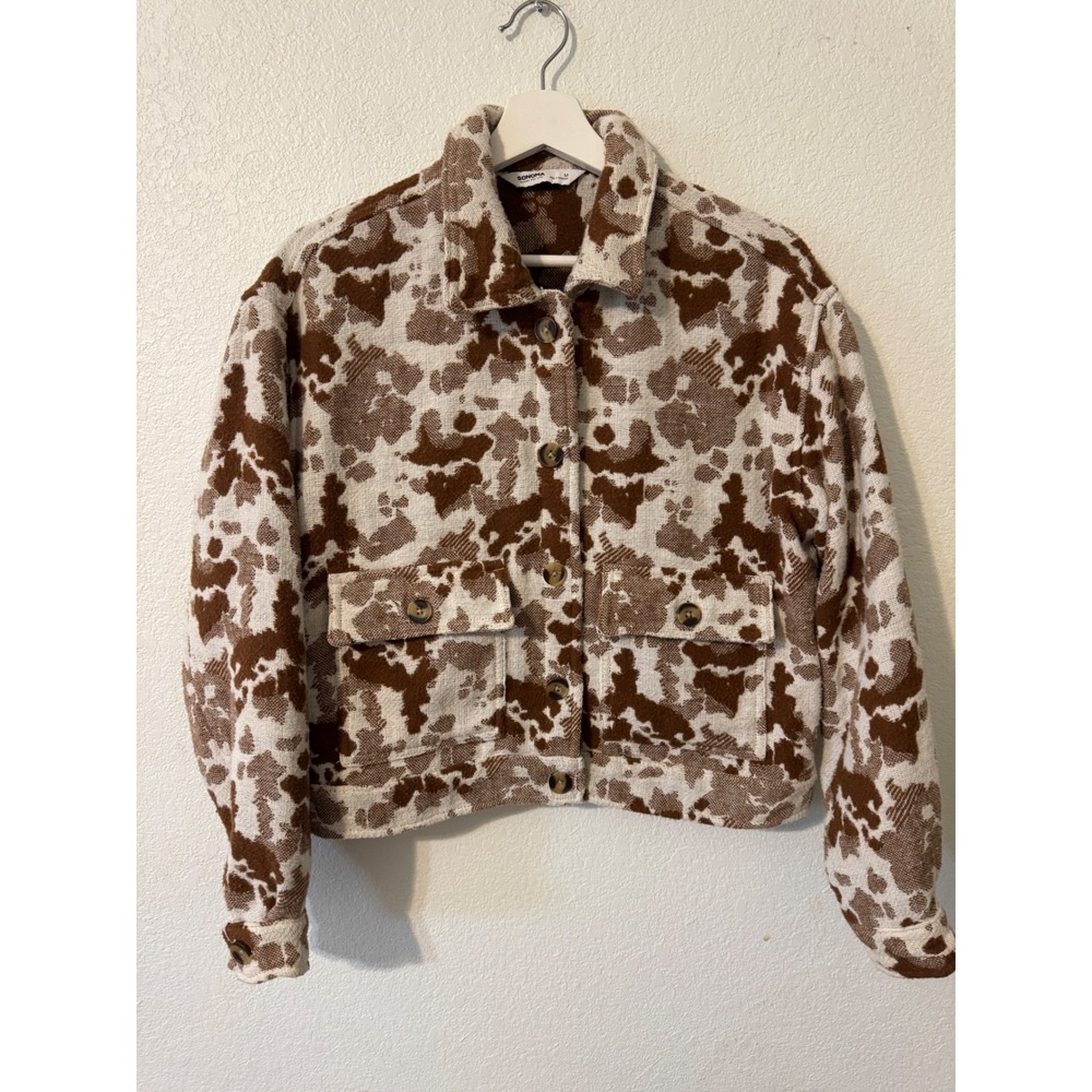 SONOMA Womens  Button Front Jacket Textured Cow Print  Western Country Chic